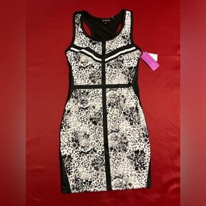 Rampage Black and White Floral Leopard Mini Dress